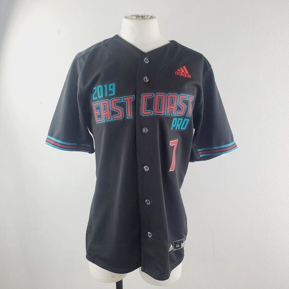 Adidas Mens Black 2019 East Coast Pro #7 Button Front Short Sleeve T-Shirt Sz 44 - Picture 1 of 7